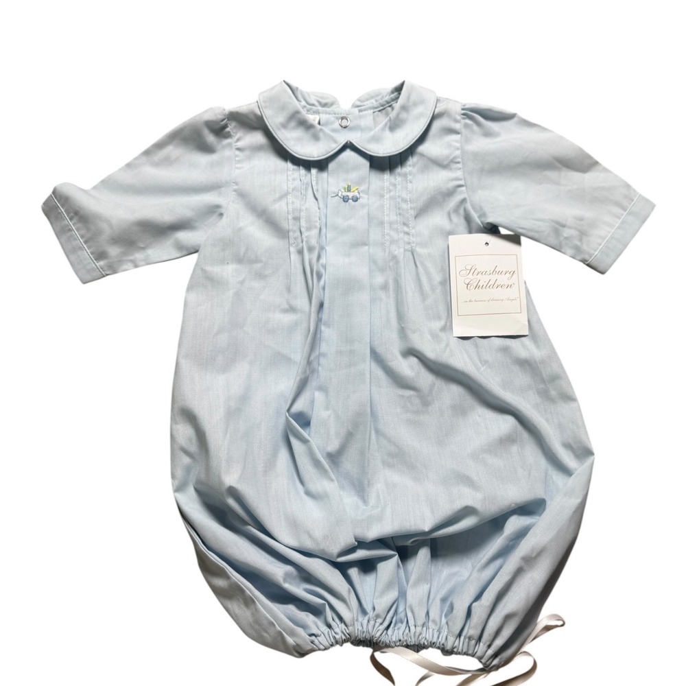 Strasburg Children Sleeper Gown Baby One Size Blue New Embroidered Heirloom Gown